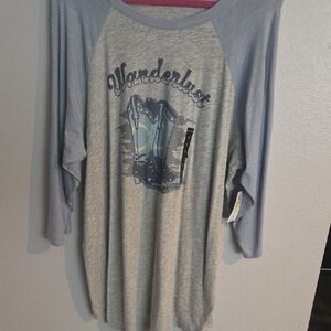 Torrid Gray and Blue Wanderlust Top